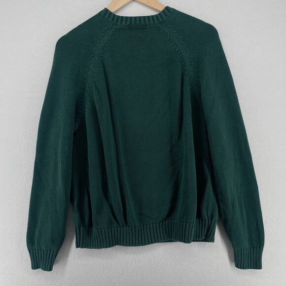 LANDS ENDS Sweater Mens L 42 44 V-Neck Raglan Pullover Jumper Pure Cotton Green - Picture 7 of 13